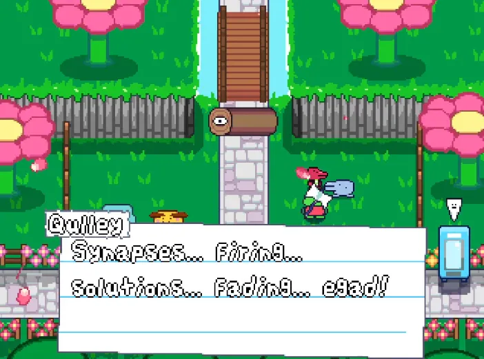Qulley saying 'Synapses... Firing... Solutions... Fading... egad!'