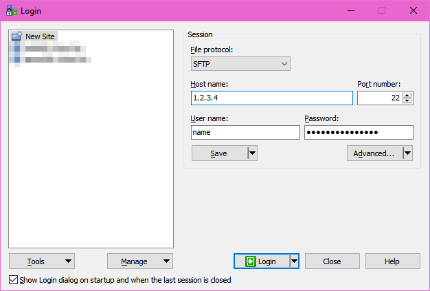 Logging in in WinSCP