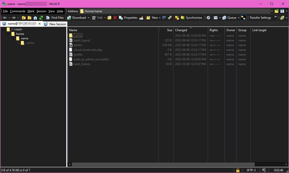Linux home folder in WinSCP