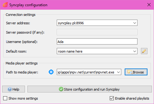 Syncplay configuration window