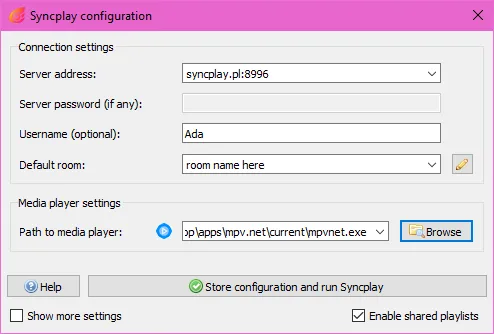 Syncplay configuration window