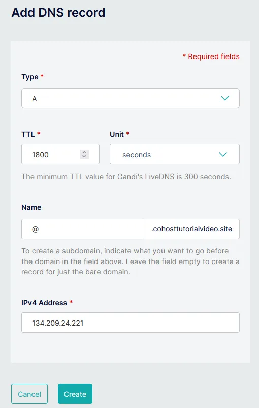 "A" record for your server IP