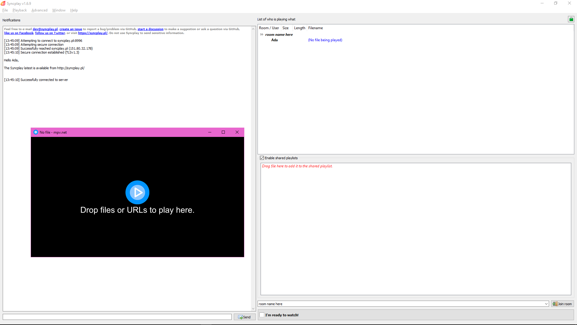 Syncplay UI with mpv.net