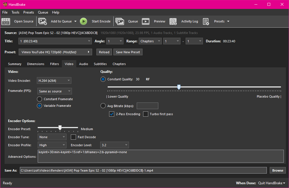 Changing video settings