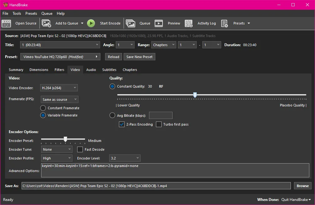 Changing video settings