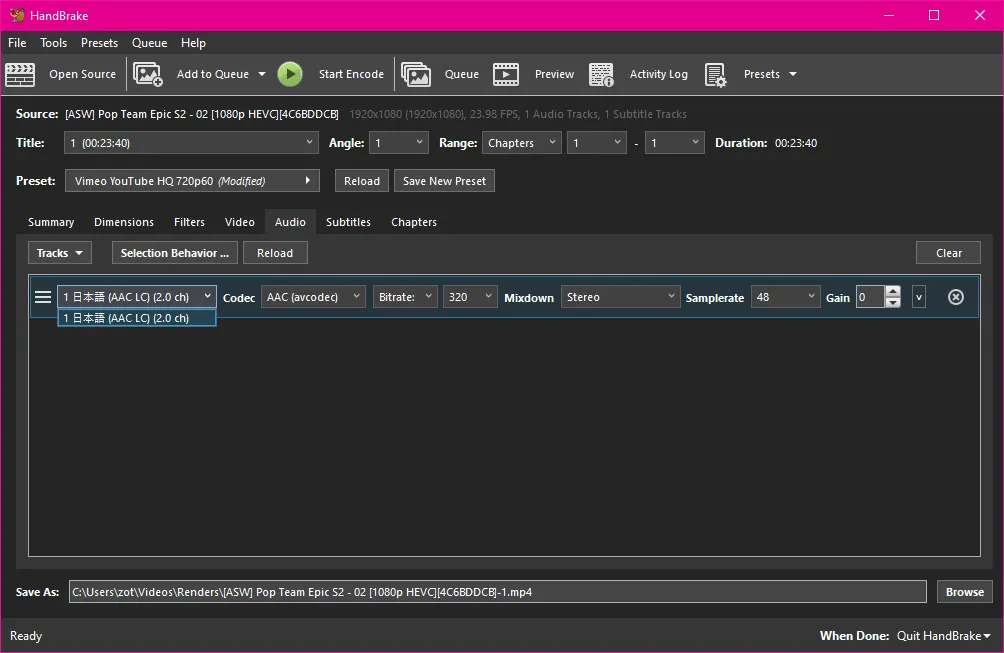 Selecting a different audio track