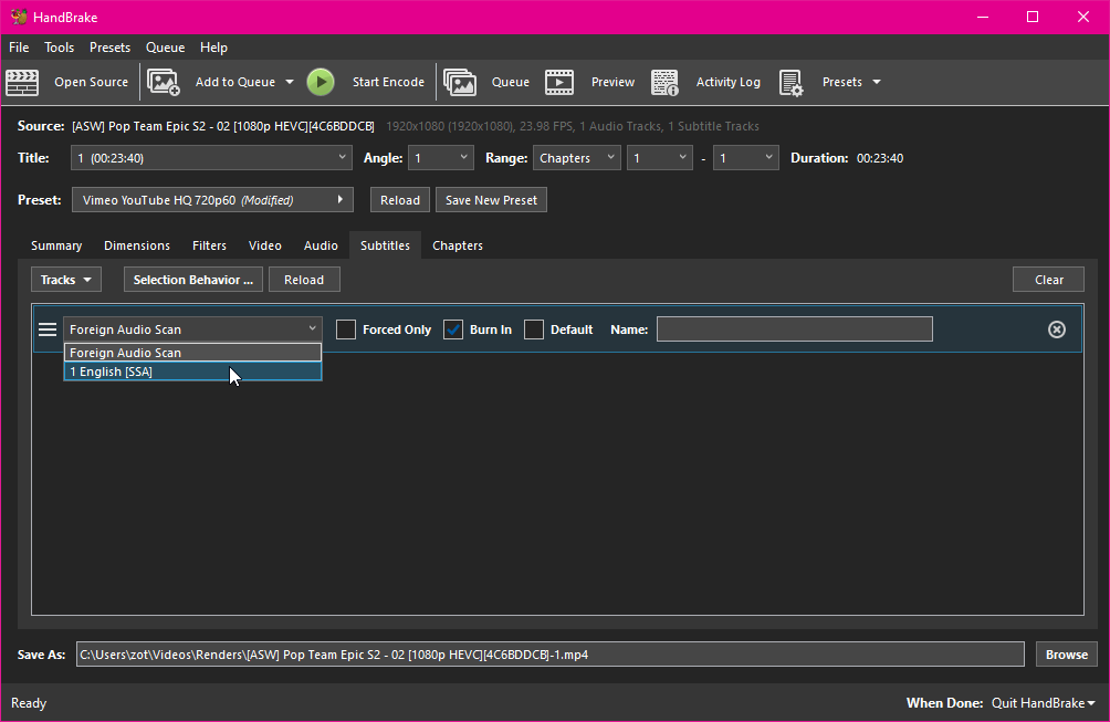 Included subtitle track
