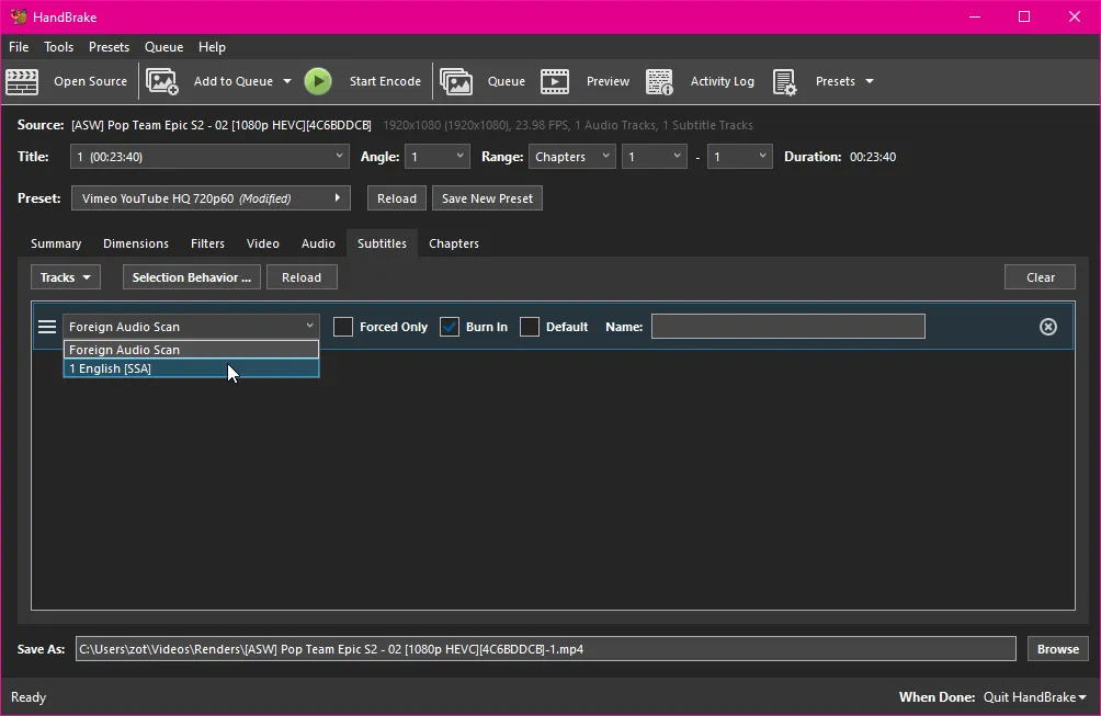 Included subtitle track