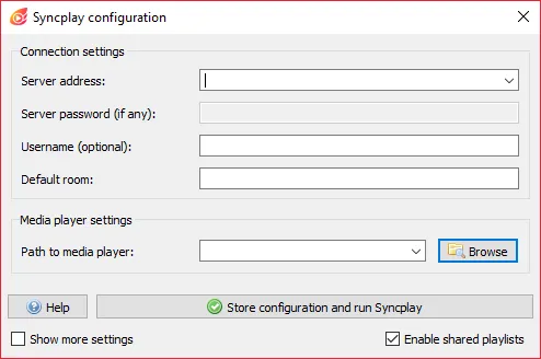 Syncplay configuration screen