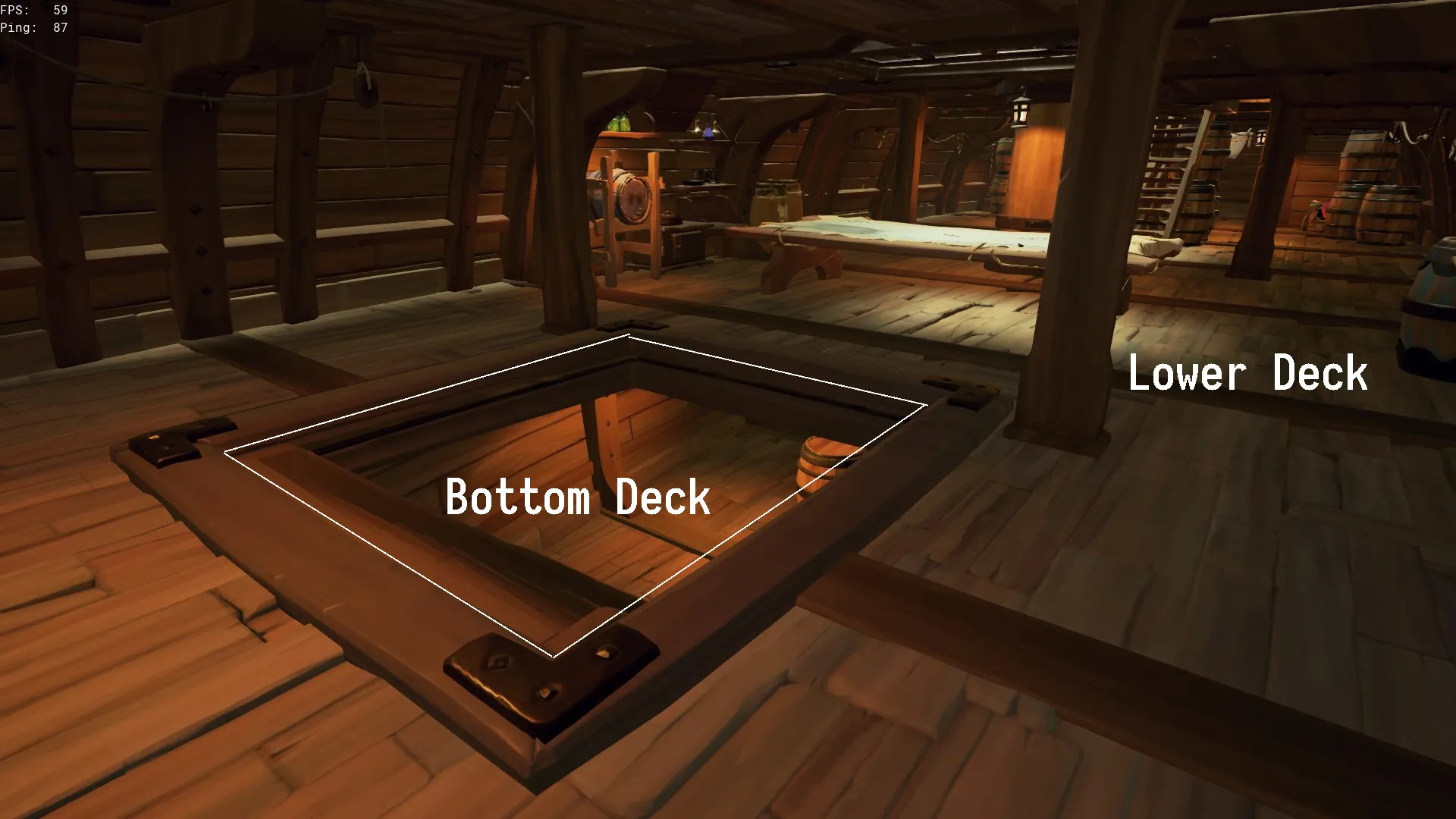 Closeup of the Lower Deck. There are stairs leading down into the Bottom Deck.